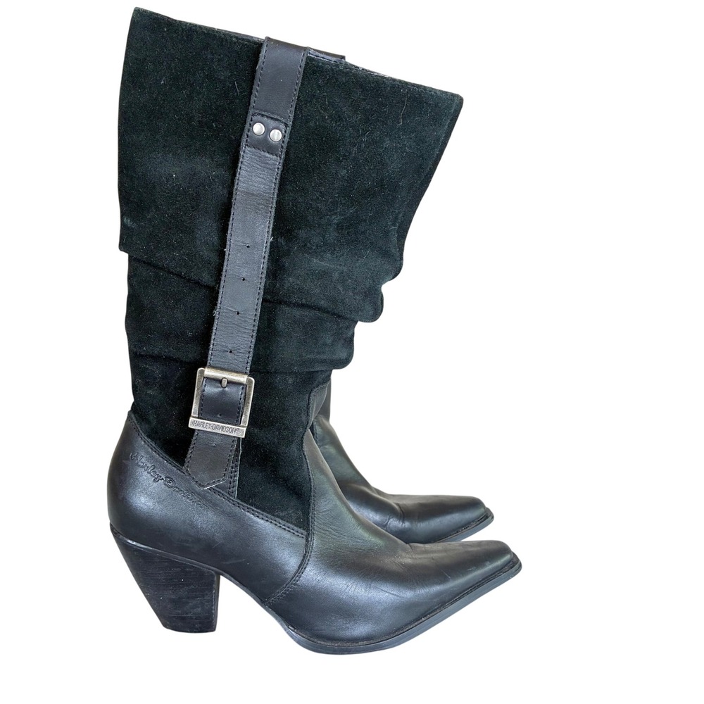 Harley-Davidson Boots 6.5 Slouchy Genuine Leather Suede Tall Pointed Toe Biker